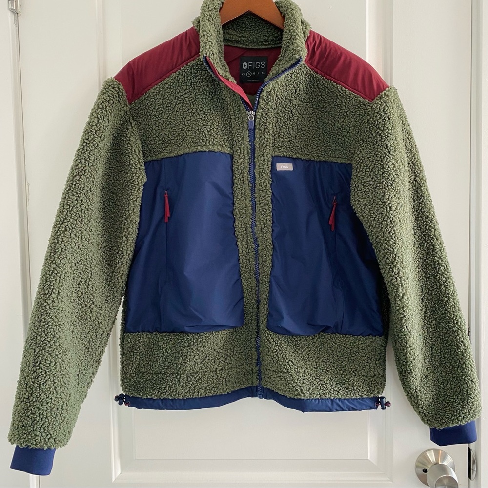 FIGS Green Moss Selwyn Sherpa Zip Scrub Jacket